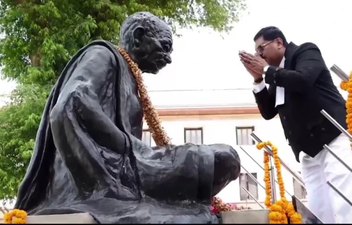 CJI Justice BR Gavai after swearing in CJI Justice BR Gavai garlands the Mahatma Gandhi statue in the Supreme Court premises after being sworn in